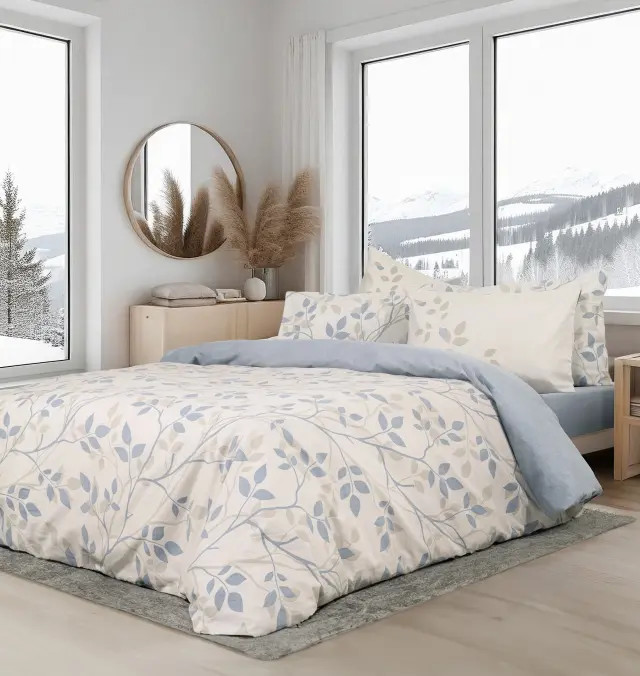 Σετ Σεντόνια 165x200+32 Yπέρδιπλα Φανελένια Nima High Up Beige-Blue 100% βαμβακερόΜε Λάστιχο