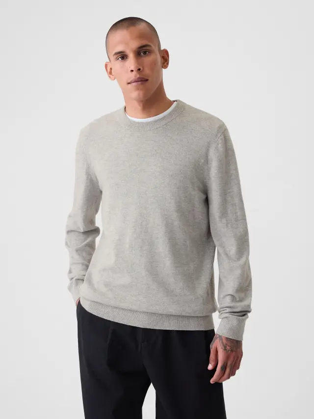 Γκρι CashSoft Πουλόβερ με Στρογγυλή Λαιμόκοψη Gray - XXL