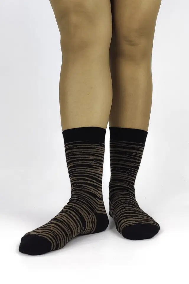 FMS Γυναικείες Κάλτσες Βαμβακερές Comfort Fit με Ριγέ Μοτίβο, Χρώμα Μαύρο-Σκούρο Καφέ - ONESIZE 3