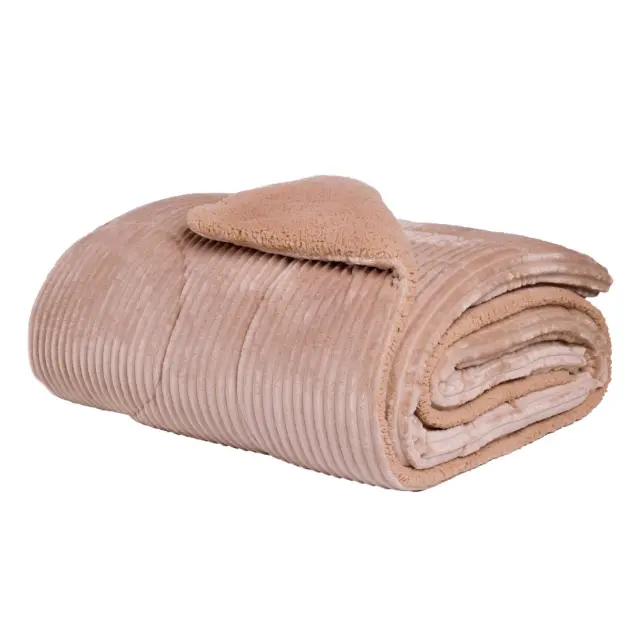 Κουβερτοπάπλωμα 160x220 Μονό 750gsm Fleece-Sherpa Das Home 1363 Nude 100% Πολυέστερ 3