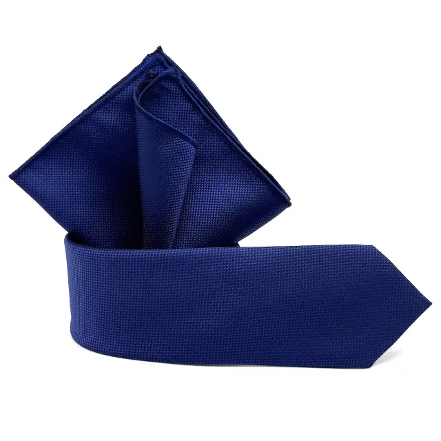 Βαθύ Μπλε Γραβάτα Oxford 6,5 cm με Ασορτί Μαντήλι 2