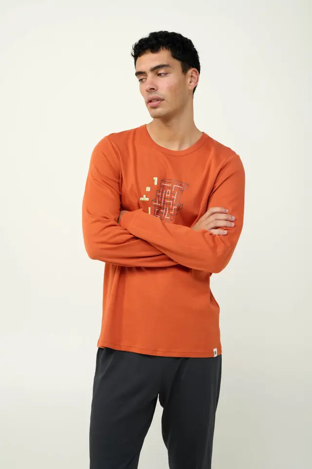 Χειμερινή Ανδρική Πυτζάμα Βαμβακερή Vamp 23624 ORANGE RUST 2