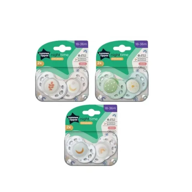 Tommee Tippee Time Νυκτός Ορθοδοντικές Πιπίλες Σιλικόνης 18-36M Φωσφορίζουσες – 2τμχ