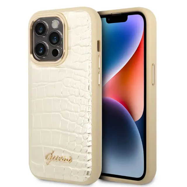 Guess Croco Collection Back Cover Πλαστικό Χρυσό (iPhone 14 Pro Max)