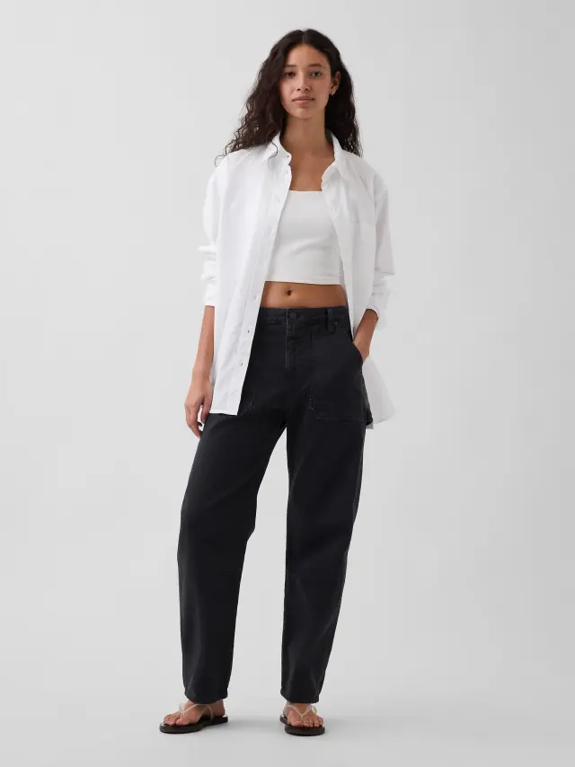 Γυναικείο Mid Rise Παντελόν Utility Ankle Barrel Γραμμής Black