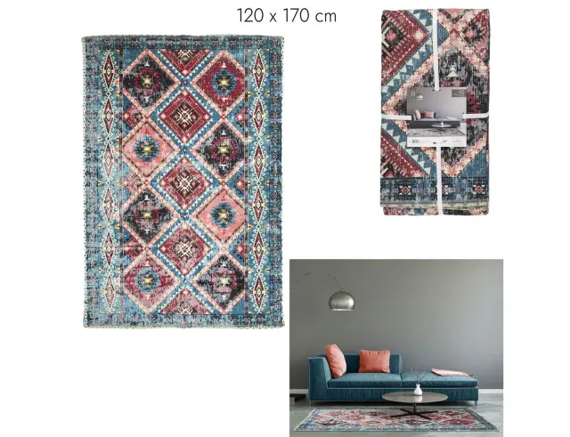 Χαλί Ορθογώνιο ethnic Agra Home Deco Factory από Βαμβάκι, με διαστάσεις 120x170cm - Πολύχρωμο TX9330 2