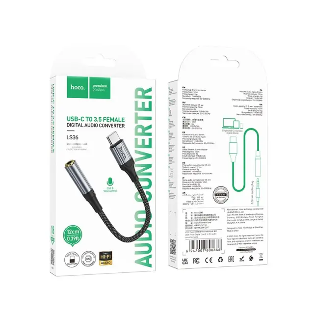 Αντάπτορας Καλωδίου Ήχου Hoco LS36 Fresh USB-C to 3.5mm Hi-Fi Braided 12cm Μαύρος 2