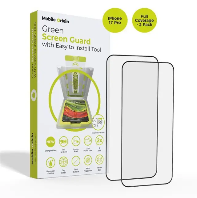 Mobile Origin Screen Guard with easy applicator, full coverage, 2 pack - iPhone 17 Pro