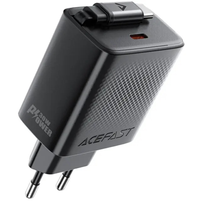 Φορτιστής Ταξιδίου Acefast A110 Fast Charging USB-C PD30W QC3.0 GaN και Αναδιπλούμενο Καλώδιο USB-C 0.64m Μαύρος 3