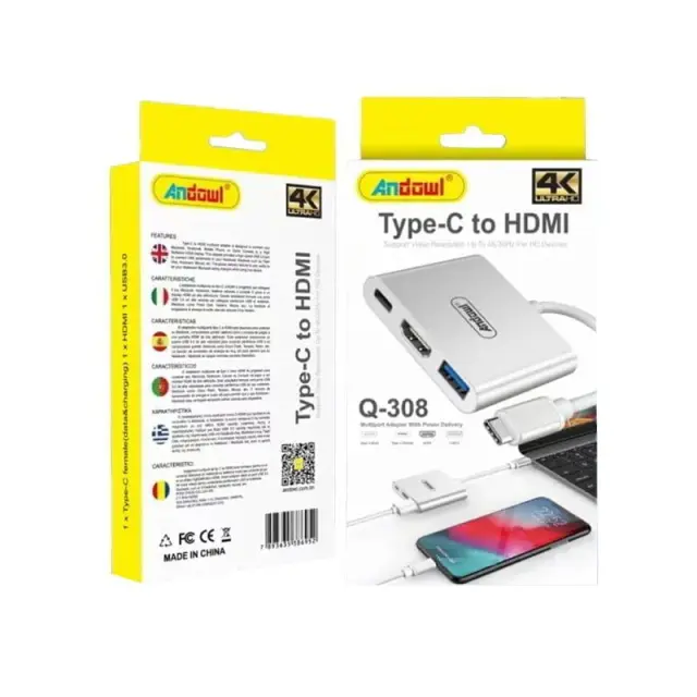 Andowl Type C σε HDMI Αντάπτορας με πολλές Θύρες Q-308 - Type C to HDMI 075503