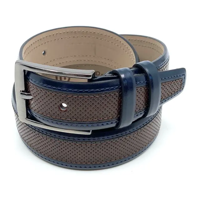 Καφέ με Μπλε Ζώνη P.U. Leather 3,5 cm - 110cm