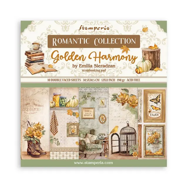 Χαρτιά scrapbooking 10τεμ, 30.5×30.5cm Stamperia, Golden Harmony