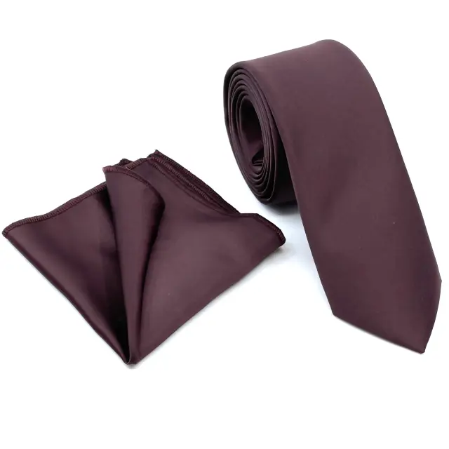 Dark Maroon Γραβάτα Σατέν Ματ 6,5 cm με Ασορτί Μαντήλι