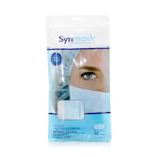 Synmask Χειρουργική Μάσκα Προσώπου Μιας Χρήσεως σε ανοιγόμενο Πακέτο 10τμχ