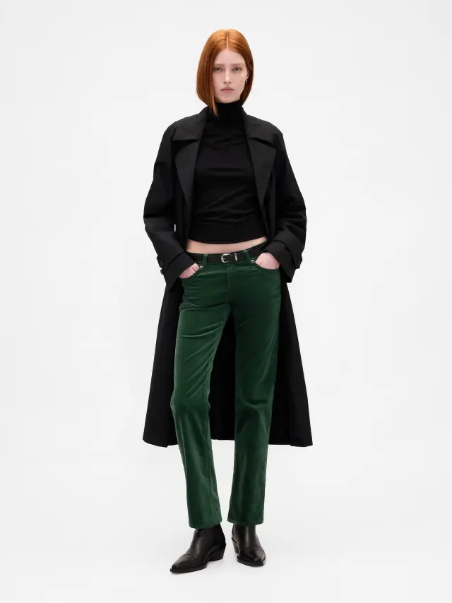 Low Rise Βελούδινο '90s Slim Straight Παντελόνι Hunter green