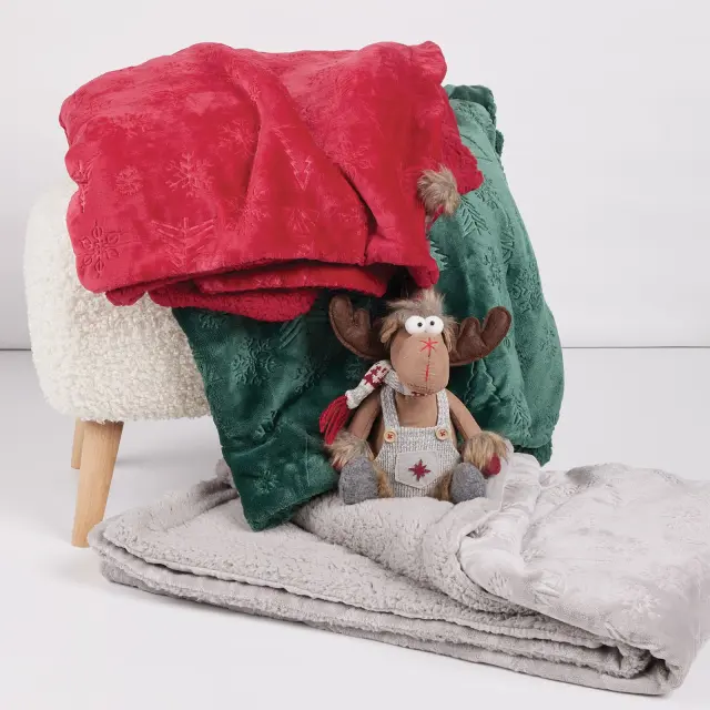 Κουβέρτα Καναπέ 130x170 330gsm Fleece-Sherpa Xmas Das Home 1373 Grey 100% Πολυέστερ 3
