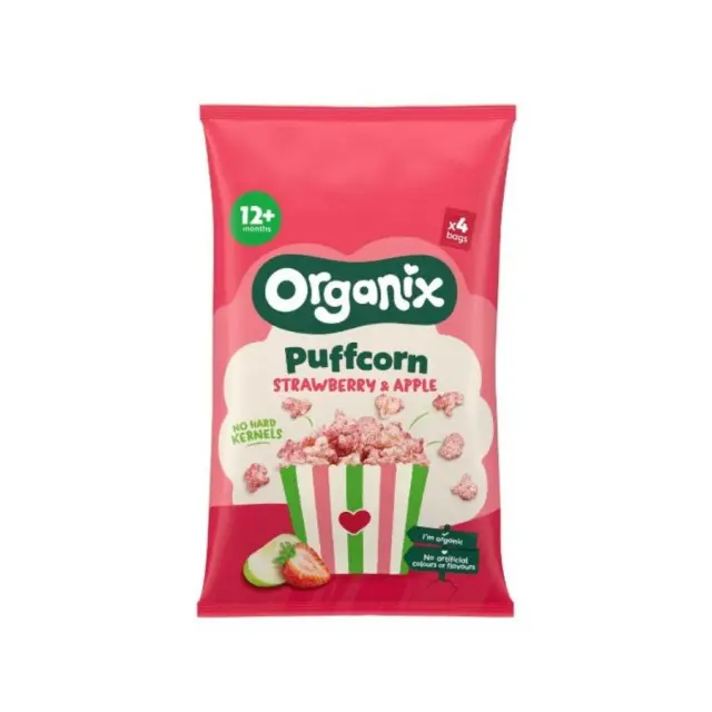 Πολυσυσκευασία Βιολογικά Pop Corn 'Strawberry & Apple Puffcorn' (+12μ) - Organix - (4x10gr) 8713500081159