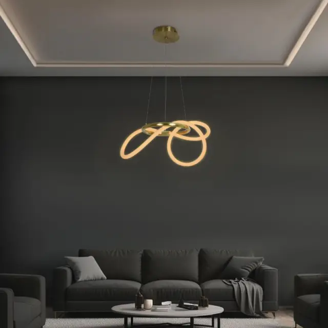 LED Κρεμαστό Φωτιστικό Οροφής GLOW 30Watt CCT με Χειριστήριο σε Χρυσό Πλατίνα και Λευκό Νήμα KLV-101-0161