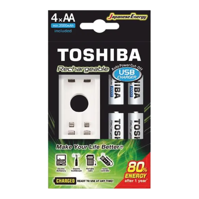TOSHIBA ΦΟΡΤΙΣΤΗΣ & 4PACK AA ΕΠΑΝΑΦΟΡΤΙΖΟΜΕΝΕΣ ΜΠΑΤΑΡΙΕΣ 2000MAH