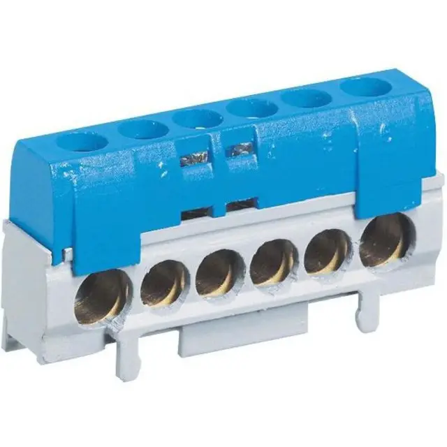 IP 2X terminal block - neutral (blue) - 1 x 10 to 35² - 5 x 6 to 25² - L. 62 mm