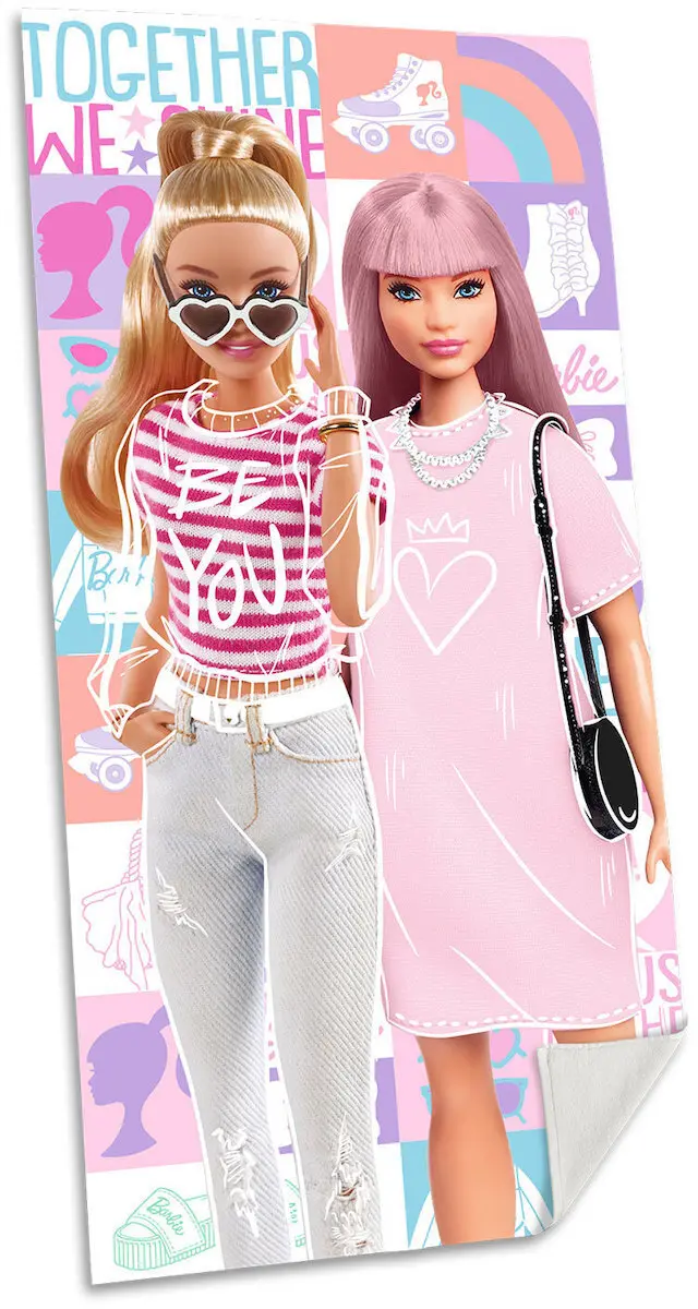 Barbie Together πετσέτα μπάνιου, πετσέτα θαλάσσης 70x140 cm Βαμβακερή Ροζ