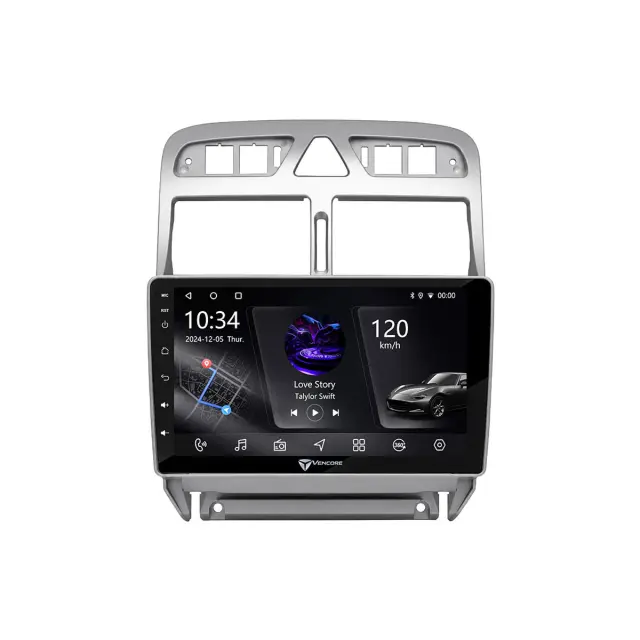 VenCore Οθόνη Multimedia Android 15 9" PX5S Octa-Core 2GB/32GB IPS με Πρόσοψη, CarPlay, Android Auto και Υποστήριξη Κάμερας 360° για Peugeot 307 2002-2008 – Ασημί (3236-10005-0655S) 2