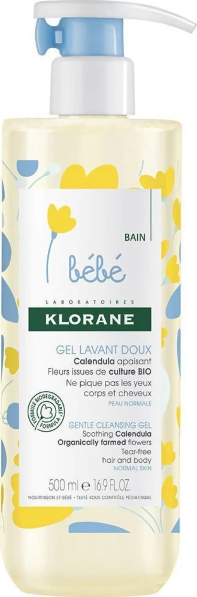 Klorane Bebe Gentle Cleansing Gel with Soothing Calendula Απαλό Τζελ Καθαρισμού για το Μπάνιο για Βρέφη, 500ml