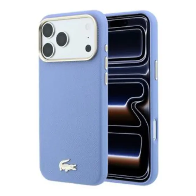Lacoste PU Leather Champs Elysees Gold Logo MagSafe Case for iPhone 18 Pro Blue