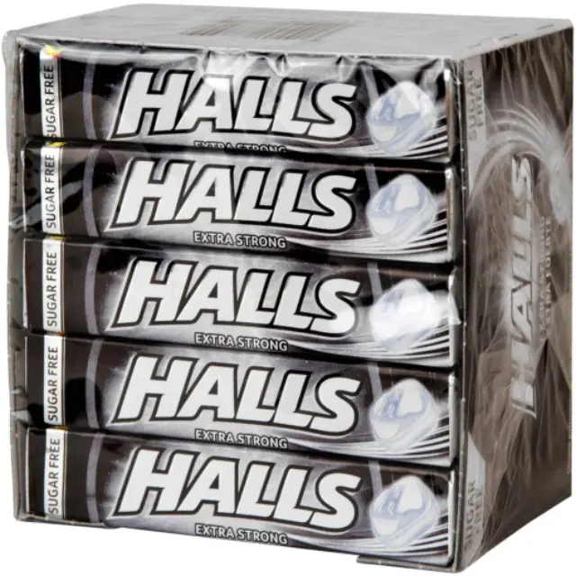 Halls Καραμέλα Extra Strong Χωρίς Ζάχαρη 32gr Συσκ. 20 τμχ
