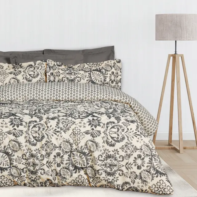 Σετ Σεντόνια 170x260 Μονά Happy Das Home 9677 Taupe-Black 100% βαμβακερόΧωρίς Λάστιχο