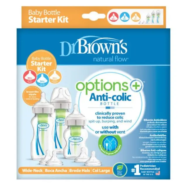 Dr. Brown's Σετ Πλαστικά Μπιμπερό Options+ Baby Bottle Starter Kit Κατά των Κολικών με Θηλή Σιλικόνης 270ml για 0+ μηνών 12τμχ 2
