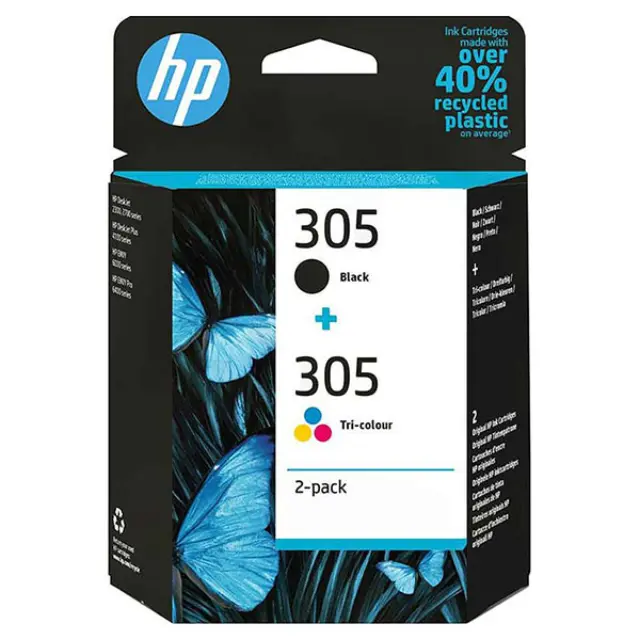 HP 305 Γνήσιο Πακέτο 2 Μελανιών Εκτυπωτή InkJet Πολλαπλό (Color) / Μαύρο (6ZD17AE)