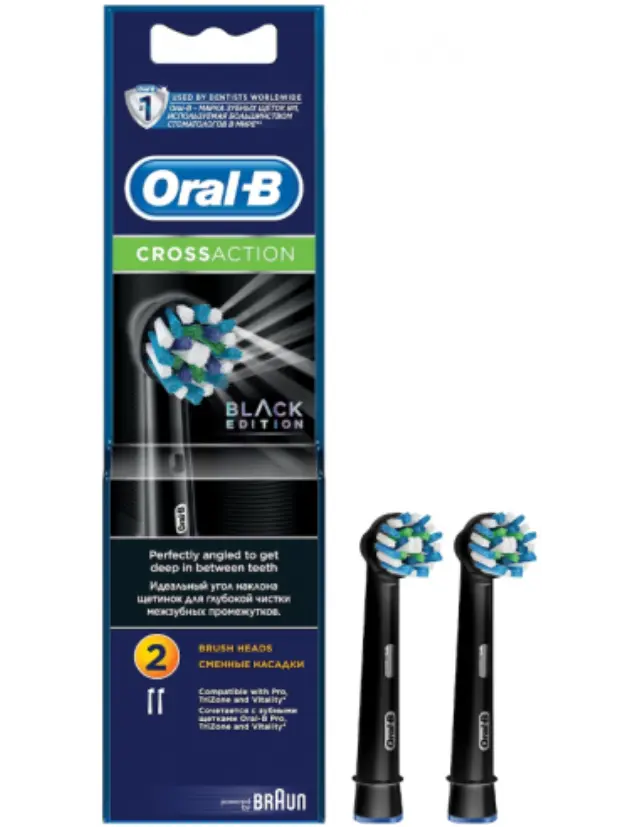 Oral-B Cross Action Black Edition, 2 Brush Heads for Electric Toothbrush