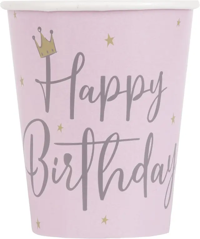 Ποτήρια Χάρτινα Ροζ 266ml Happy Birthday /8 τεμ