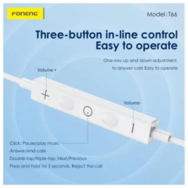 Hands Free Stereo Foneng T66 3.5mm Λευκό N68696 3
