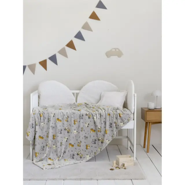 Κουβέρτα Κούνιας 110x150 280gsm Nima Dino Town Γκρι 100% Πολυέστερ