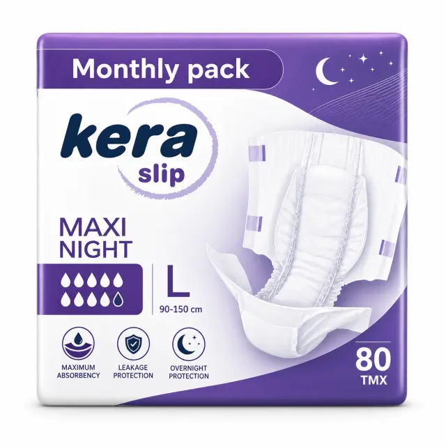 Πανες ακρατειας Kera Slip Large Maxi Night ΝΥΧΤΟΣ Montly Pack (4×20) 80 τεμαχιων 3