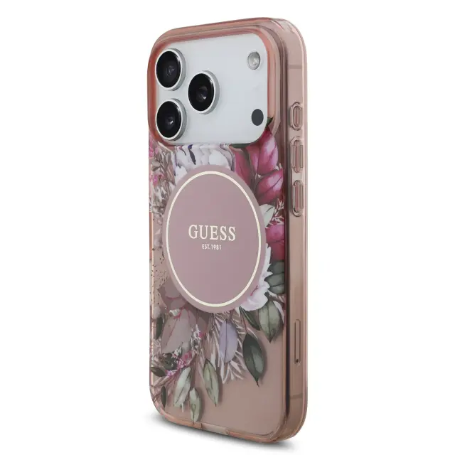Guess IML Flowers Strap MagSafe Case for iPhone 17 Pro Pink 2