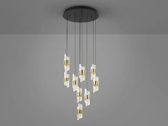 Iliada 631264 – Κρεμαστό LED Φωτιστικό 9Φ Μαύρο/Χρυσό 63W 3000K Μαύρο