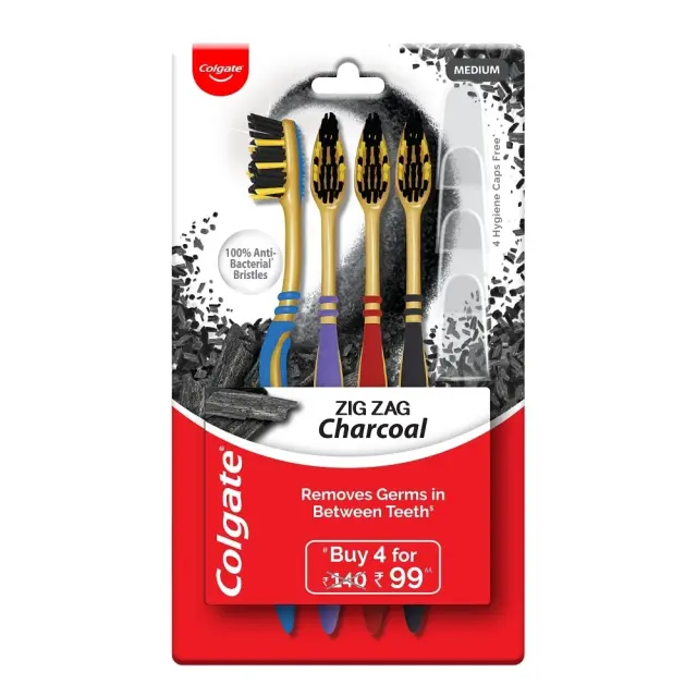 Colgate Οδοντόβουρτσα ZigZag Charcoal Medium 4 ΤΜΧ