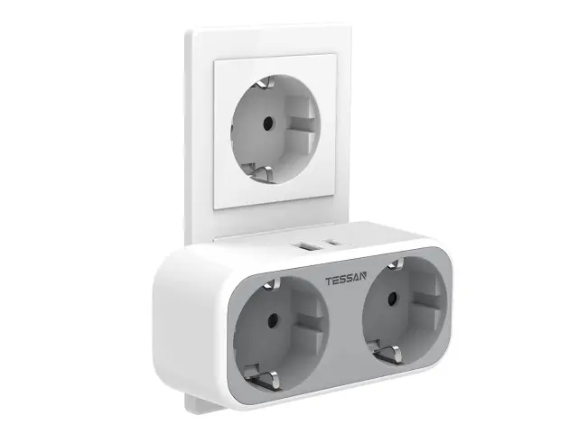 Πολύπριζο Τοίχου Tessan 4 σε 1 (TS-WS02DE01) - 2x Schuko, 1x USB- Α, 1x USB-C - White TS-WS02DE01 2