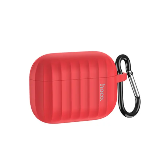 Θήκη Hoco WB20 Fenix Liquid Silicone Protective Κόκκινη για Airpods Pro με Λουράκι 3