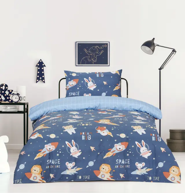 Σετ Σεντόνια 100x200+30 Μονά Kocoon Space Heroes Blue-Ciel 100% βαμβακερόΜε Λάστιχο