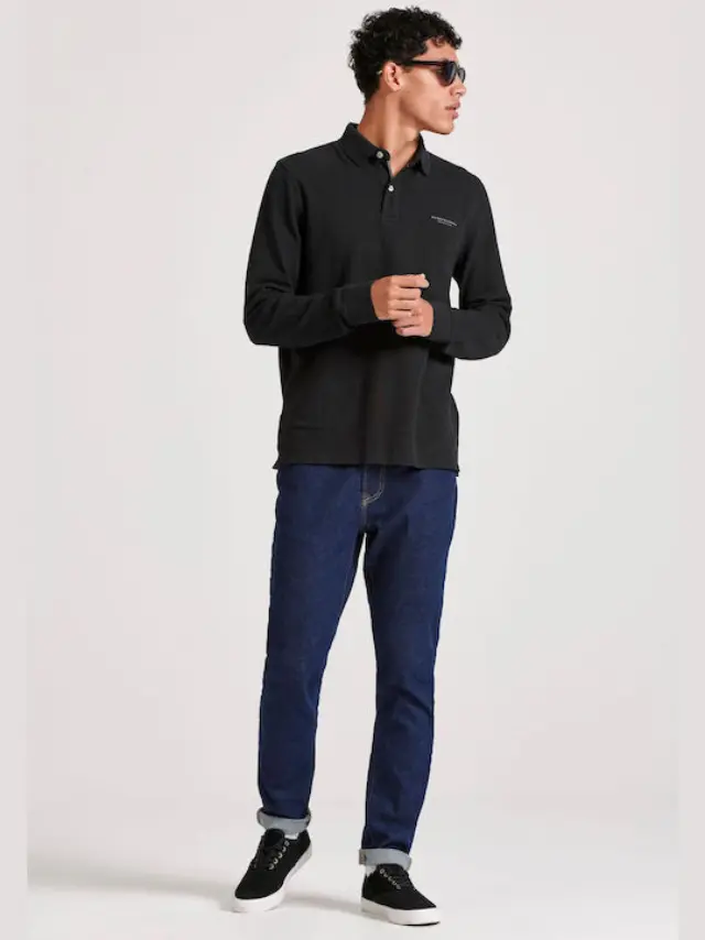 Funky Buddha Men's Long Sleeve Polo Black FBM010-001-11 - 3XL 3