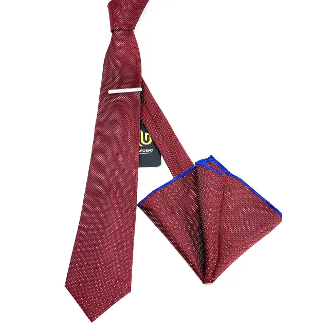 Μπορντό Γραβάτα Microfiber Σετ με Μαντηλάκι 2