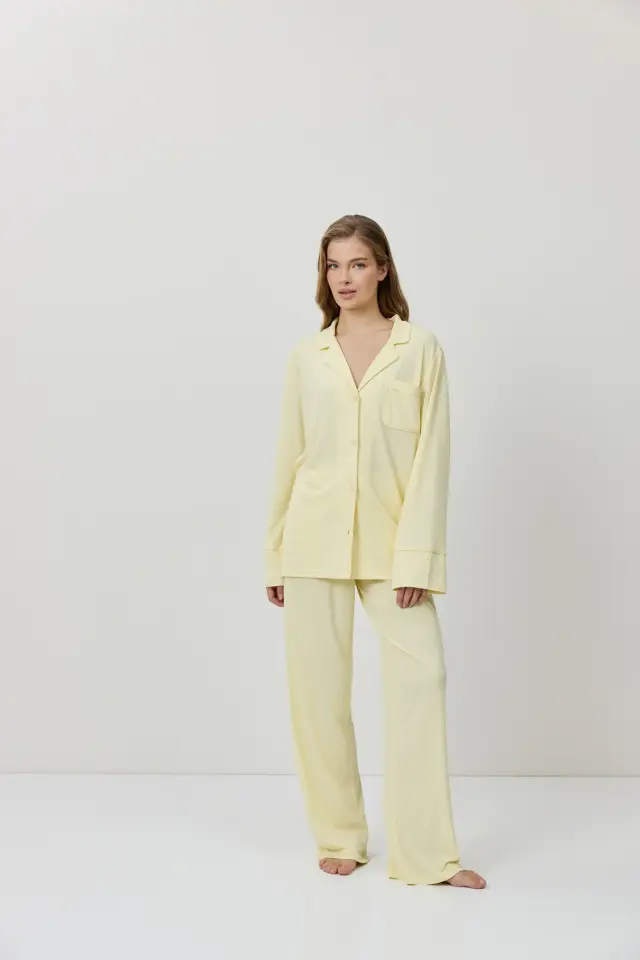 Aruelle Cassia Rib Πιτζάμα Με Κουμπιά Pale Yellow - M 2