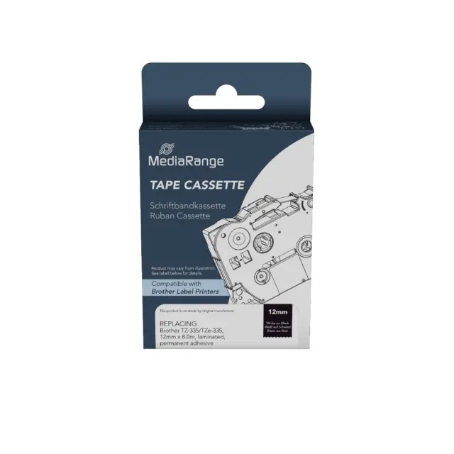 Ετικέτες Γενικής Χρήσης Mediarange ( Brother TZ-335/TZe-335, 12mm, 8m, Laminated and Permanent Adhesive, White on Black) (MRBTZ335)