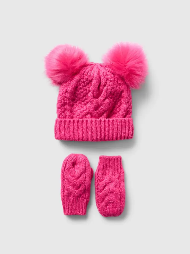 Ροζ babyGap Pom Beanie Σετ Super pink neon - 12-24M