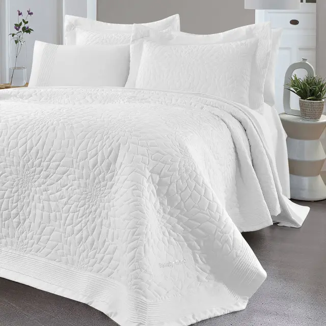 Νυφικό Σετ 3 Τεμ Κουβερλί 230x250 Υπέρδιπλο Beauty Home Muse 12506 Λευκό 100% Microfiber
