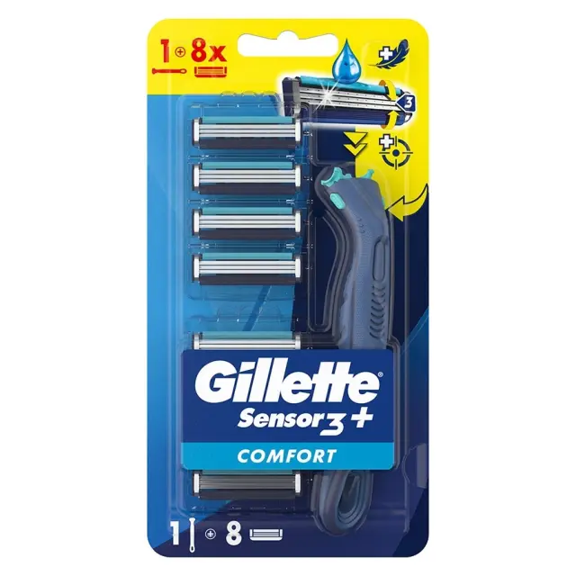 Gillette Ανδρική Ξυριστική Μηχανή με Εργονομική Λαβή & 8 Ανταλλακτικές Κεφαλές Sensor3+ Comfort